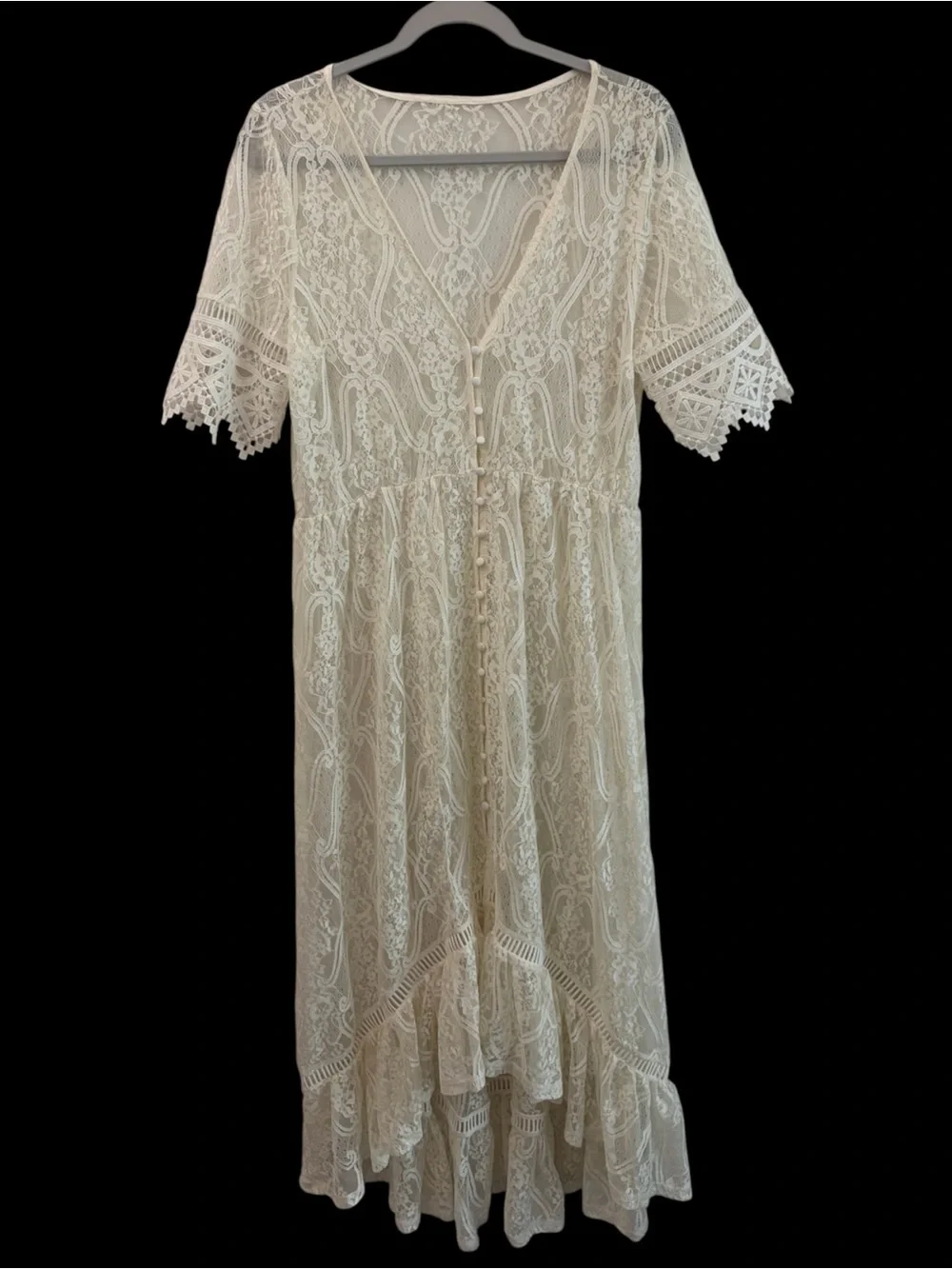 beginning boutique crochet dress Marlon White Mini linen and cotton clothes Length:58[+$4.99] delicate tie OUGES Summer Dress with